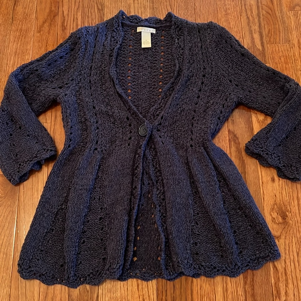 Tweeds Quarter Sleeve Blue Crochet Cardigan Sweater Women’s Size Small